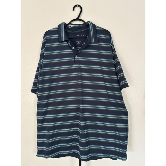 Nike Other - Nike Golf Dri-FIT UV Striped Polo Shirt Mens XXL Navy Blue Teal Green 0178